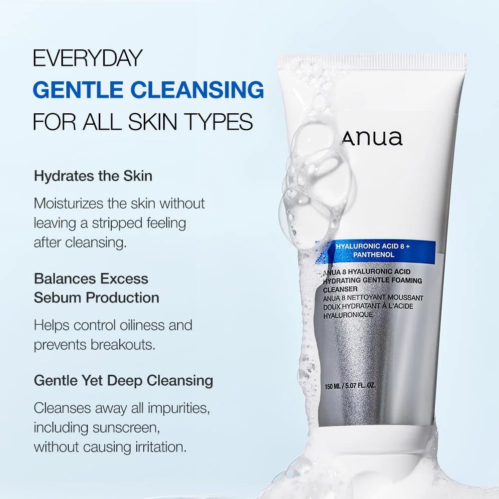 ANUA 8 HYALURONIC ACID HYDRATING GENTLE FOAMING CLEANSER 150ml - You Look Fabulous FZE LLC